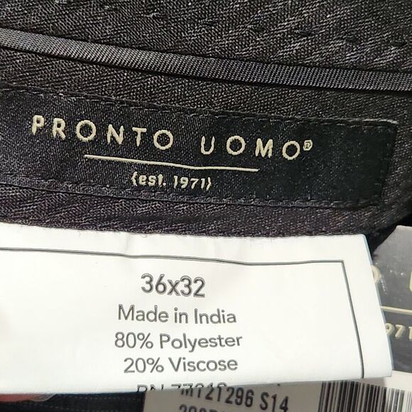 Pronto Uomo Dress Pants For Men Size 36x32 Black Striped Flat Front - Picture 6 of 10